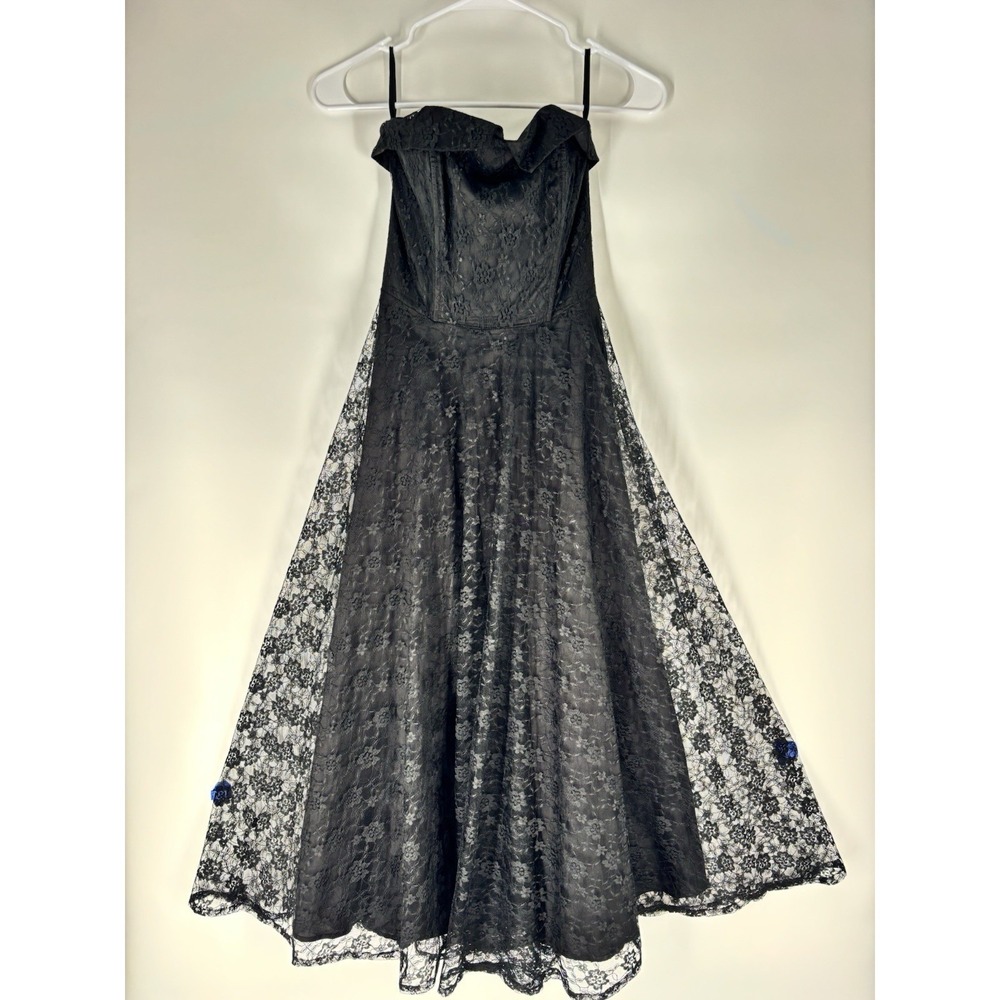 Vintage Corset Lace Overlay Maxi Dress Sz PS Strapless Whimsigoth Fairy Grunge